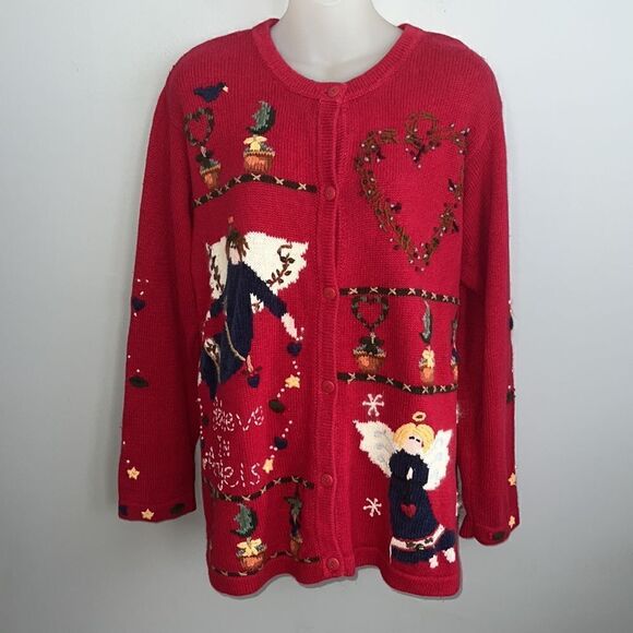The Quacker Factory Women’s M Believe in Angels Red holiday Christmas Sweater - Picture 11 of 16